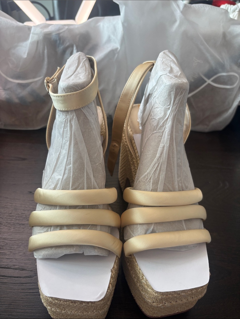 Sam Edelman Metallic Gold Three-Strap Wedge Sandals